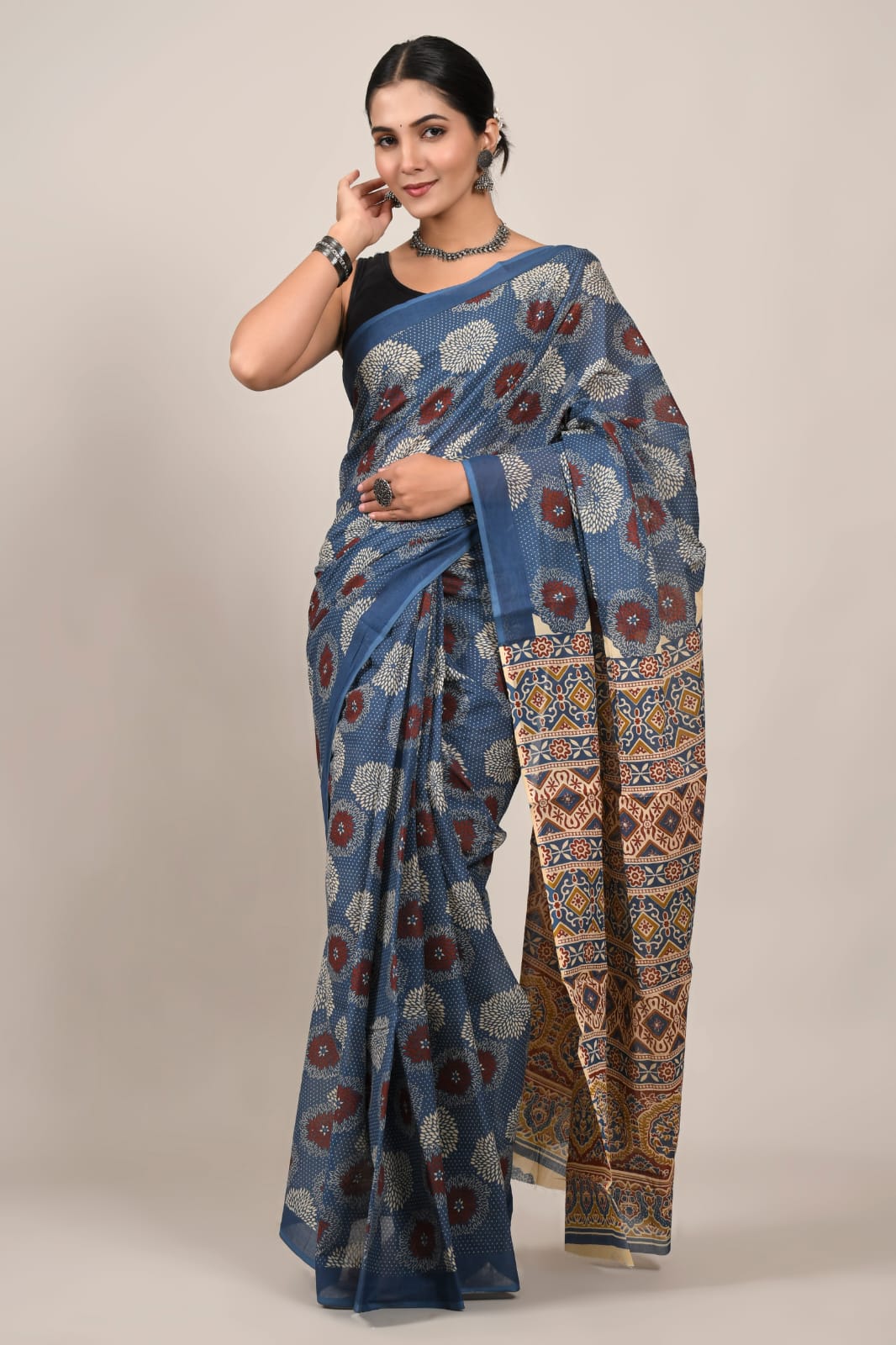 Traditional Bhagalpuri Linen Cotton Saree for Women