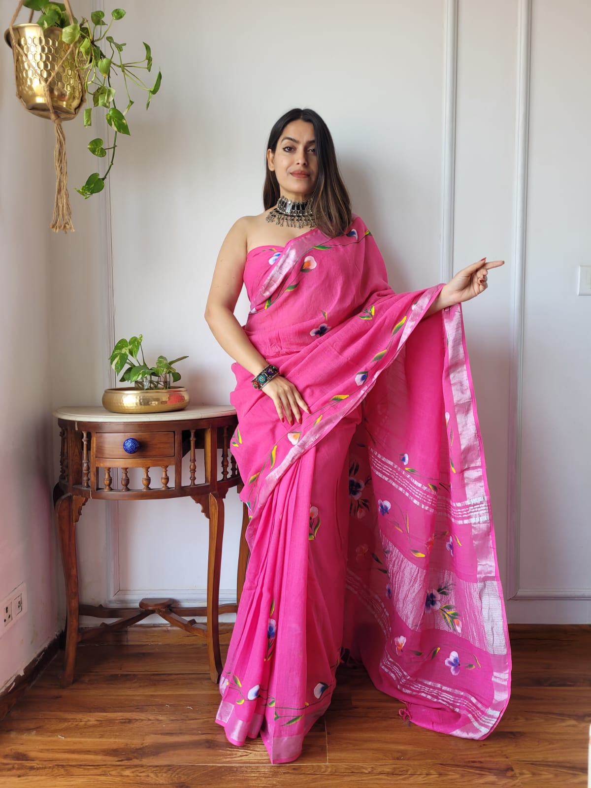Traditional Bhagalpuri Linen Cotton Saree for Women