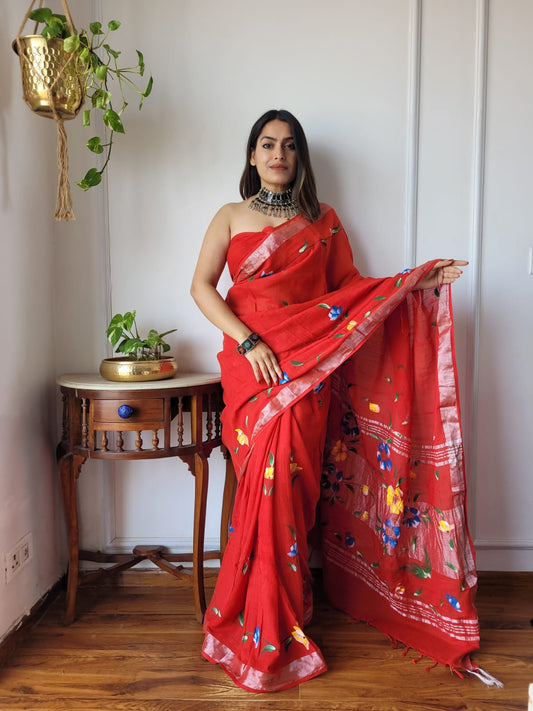 Traditional Bhagalpuri Linen Cotton Saree for Women