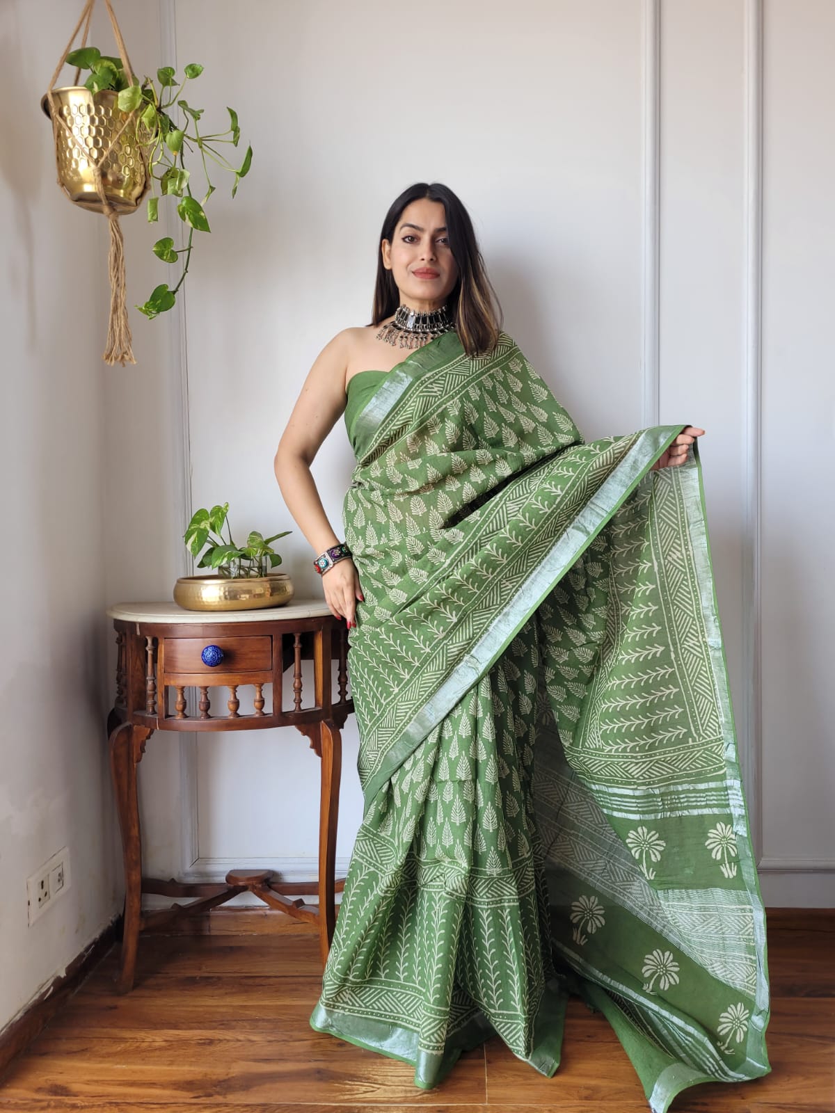 Traditional Bhagalpuri Linen Cotton Saree for Women
