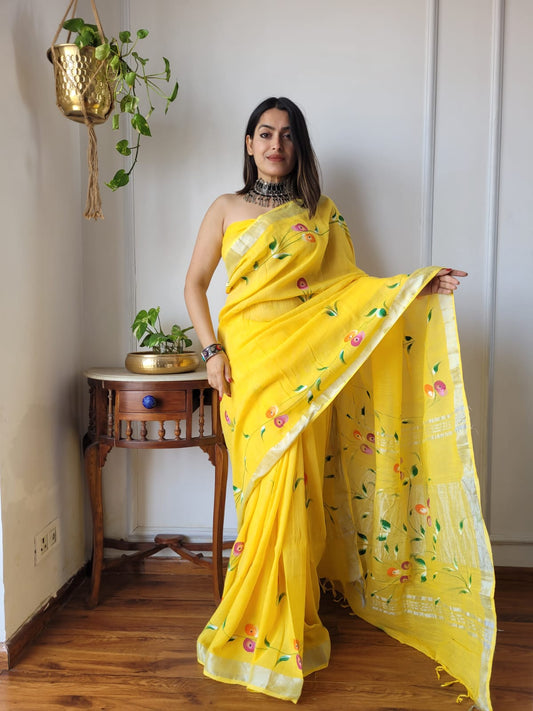 Traditional Bhagalpuri Linen Cotton Saree for Women