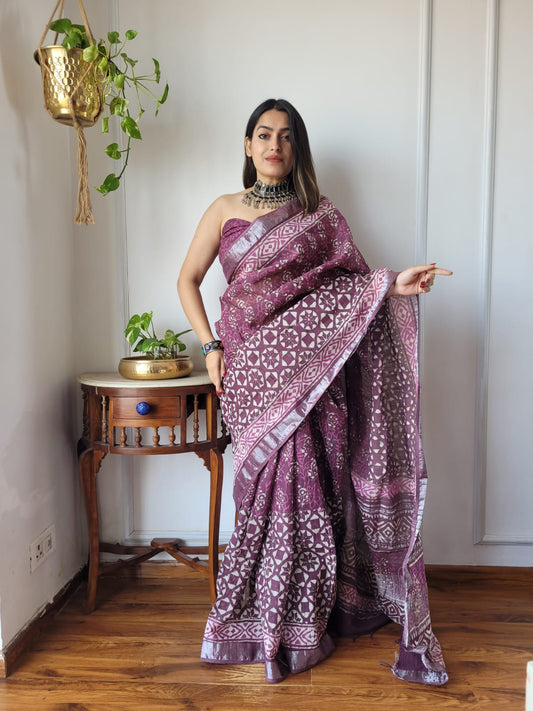 Traditional Bhagalpuri Linen Cotton Saree for Women