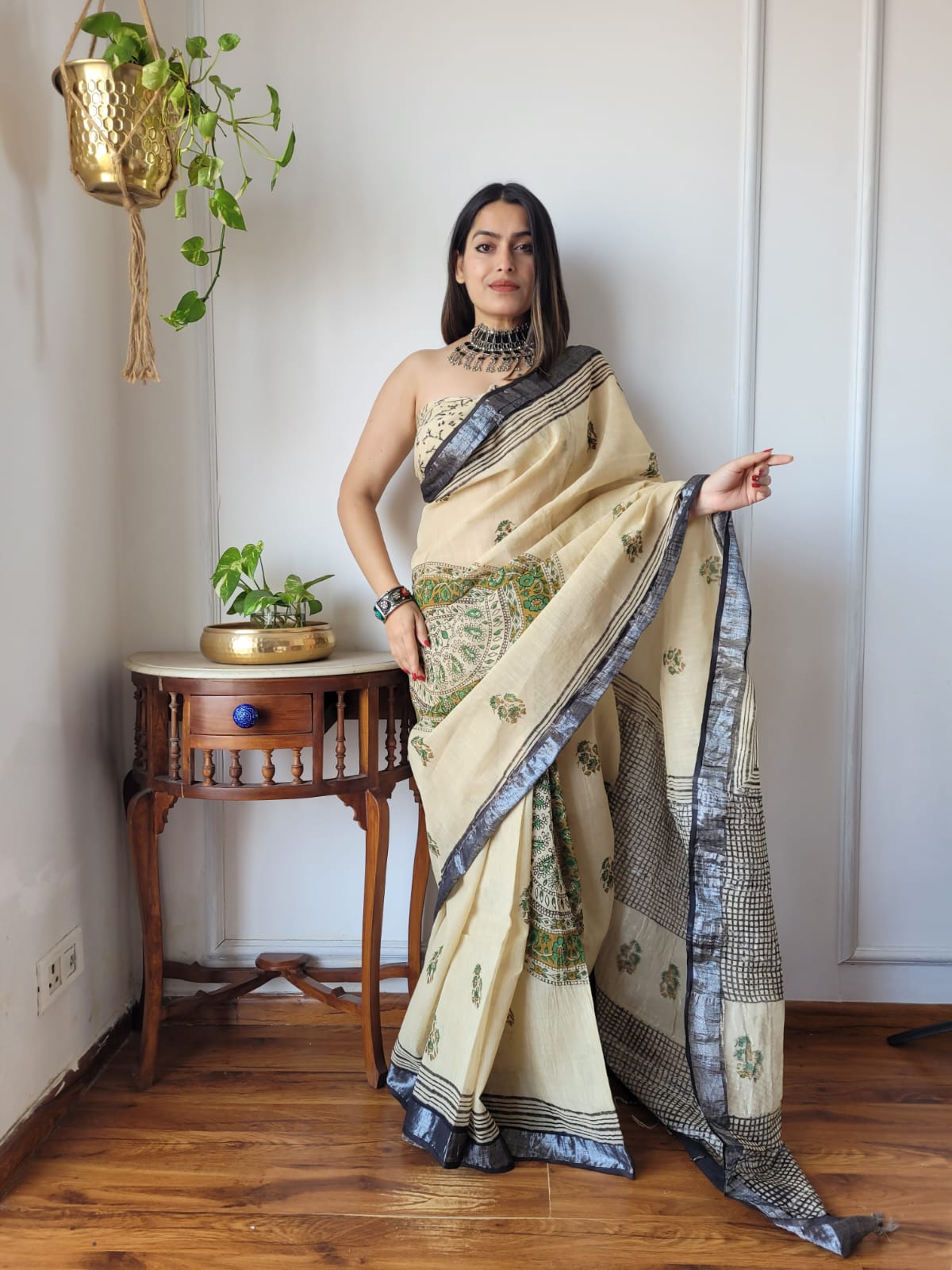 Traditional Bhagalpuri Linen Cotton Saree for Women