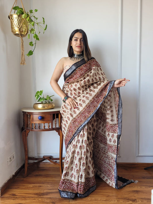 Traditional Bhagalpuri Linen Cotton Saree for Women