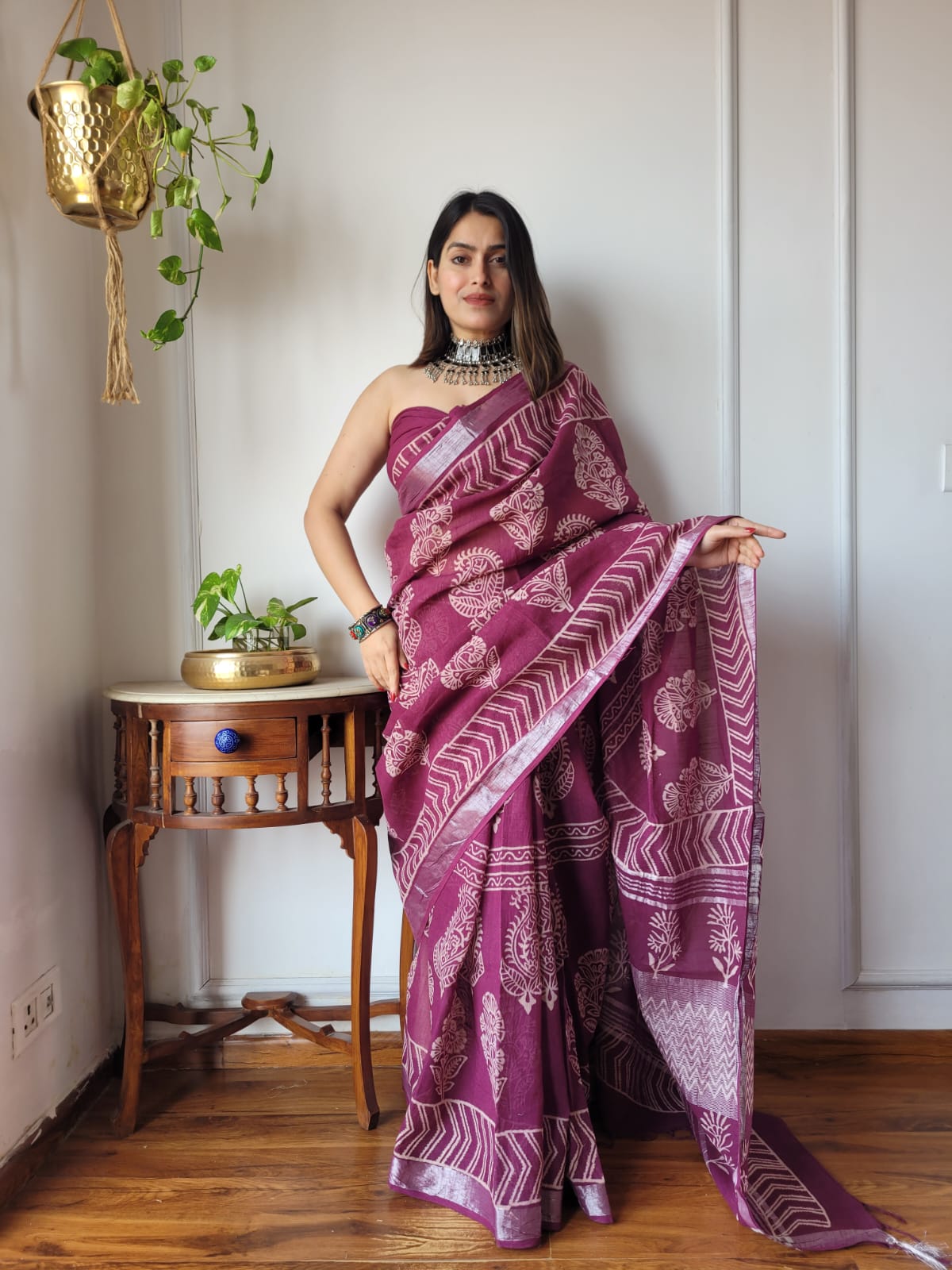 Traditional Bhagalpuri Linen Cotton Saree for Women