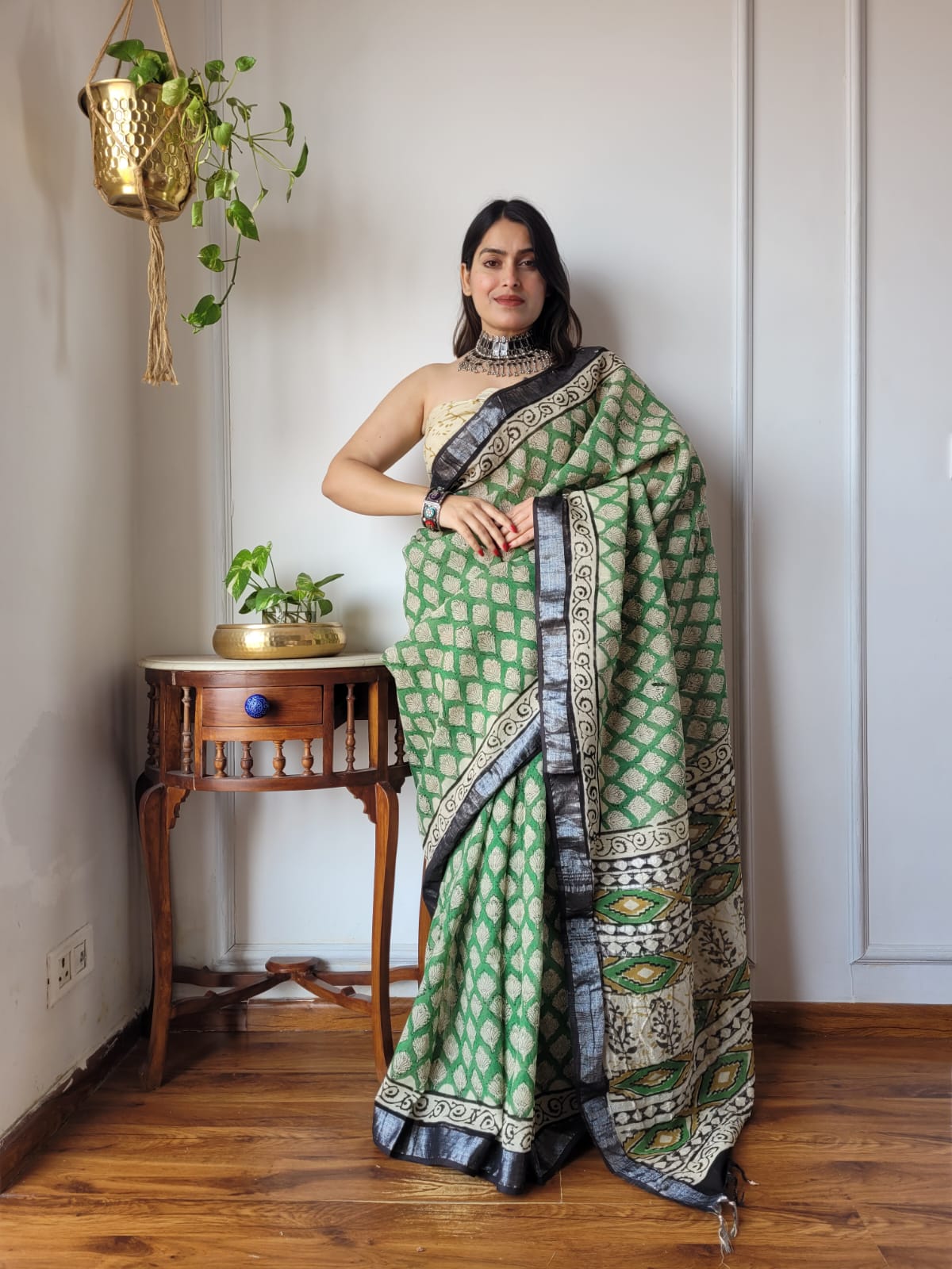 Traditional Bhagalpuri Linen Cotton Saree for Women