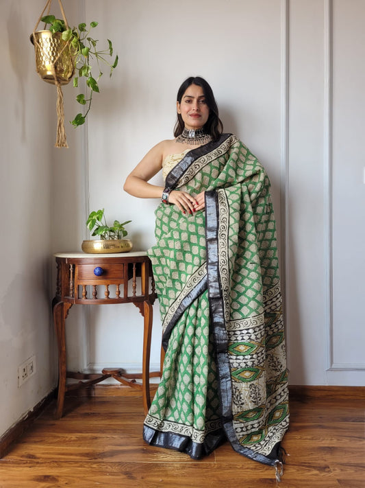 Traditional Bhagalpuri Linen Cotton Saree for Women