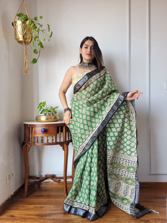 Traditional Bhagalpuri Linen Cotton Saree for Women