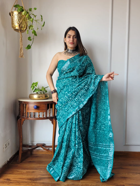 Traditional Bhagalpuri Linen Cotton Saree for Women