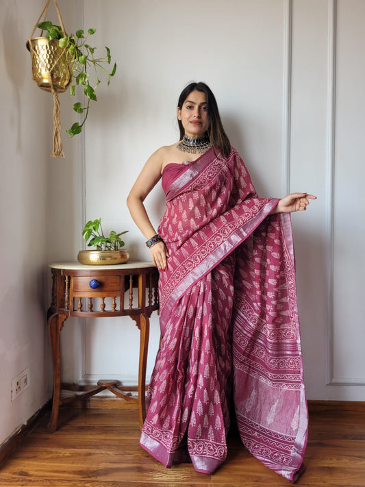 Traditional Bhagalpuri Linen Cotton Saree for Women