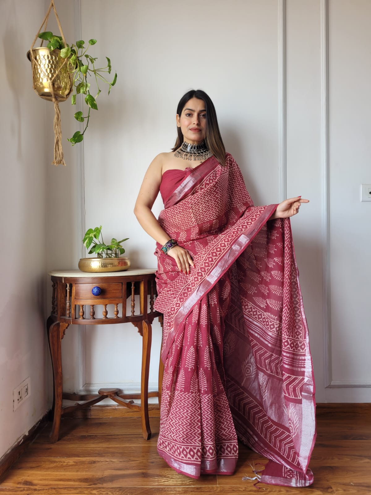 Traditional Bhagalpuri Linen Cotton Saree for Women