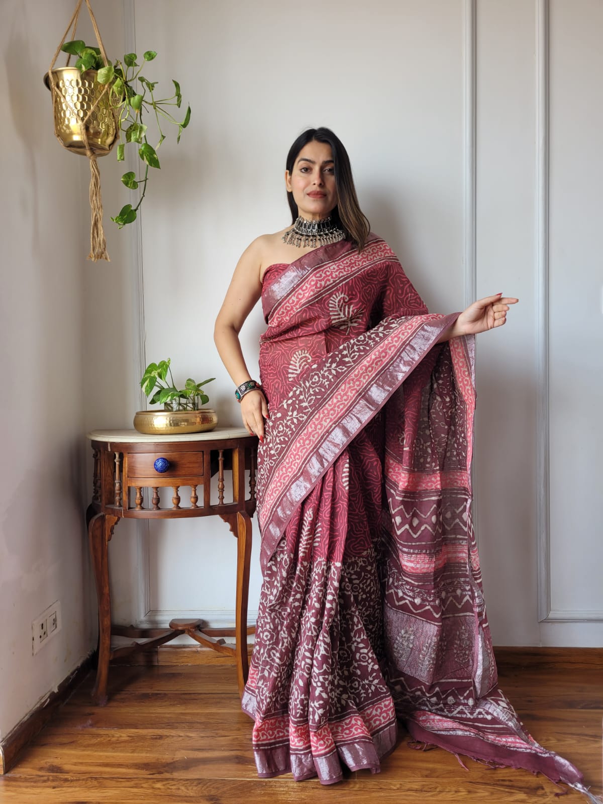 Traditional Bhagalpuri Linen Cotton Saree for Women