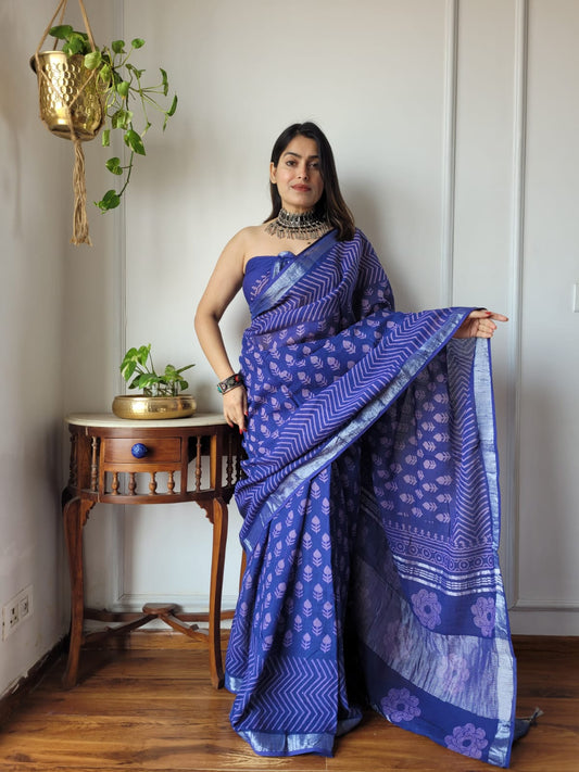 Traditional Bhagalpuri Linen Cotton Saree for Women