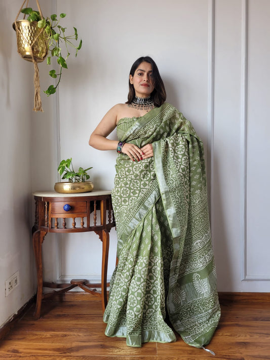 Traditional Bhagalpuri Linen Cotton Saree for Women
