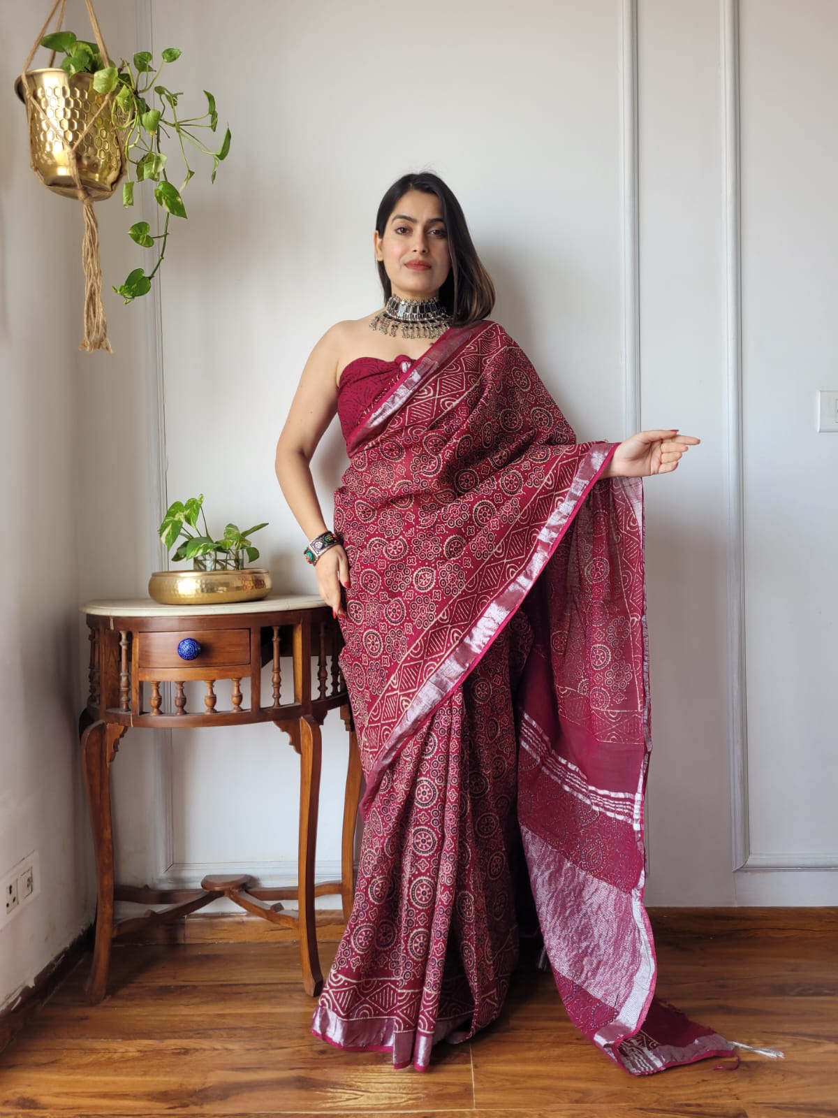 Traditional Bhagalpuri Linen Cotton Saree for Women