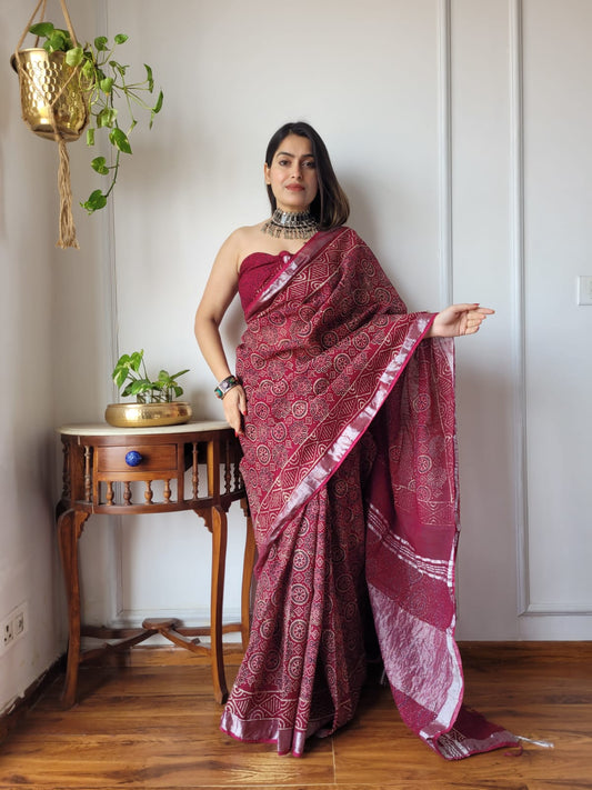 Traditional Bhagalpuri Linen Cotton Saree for Women