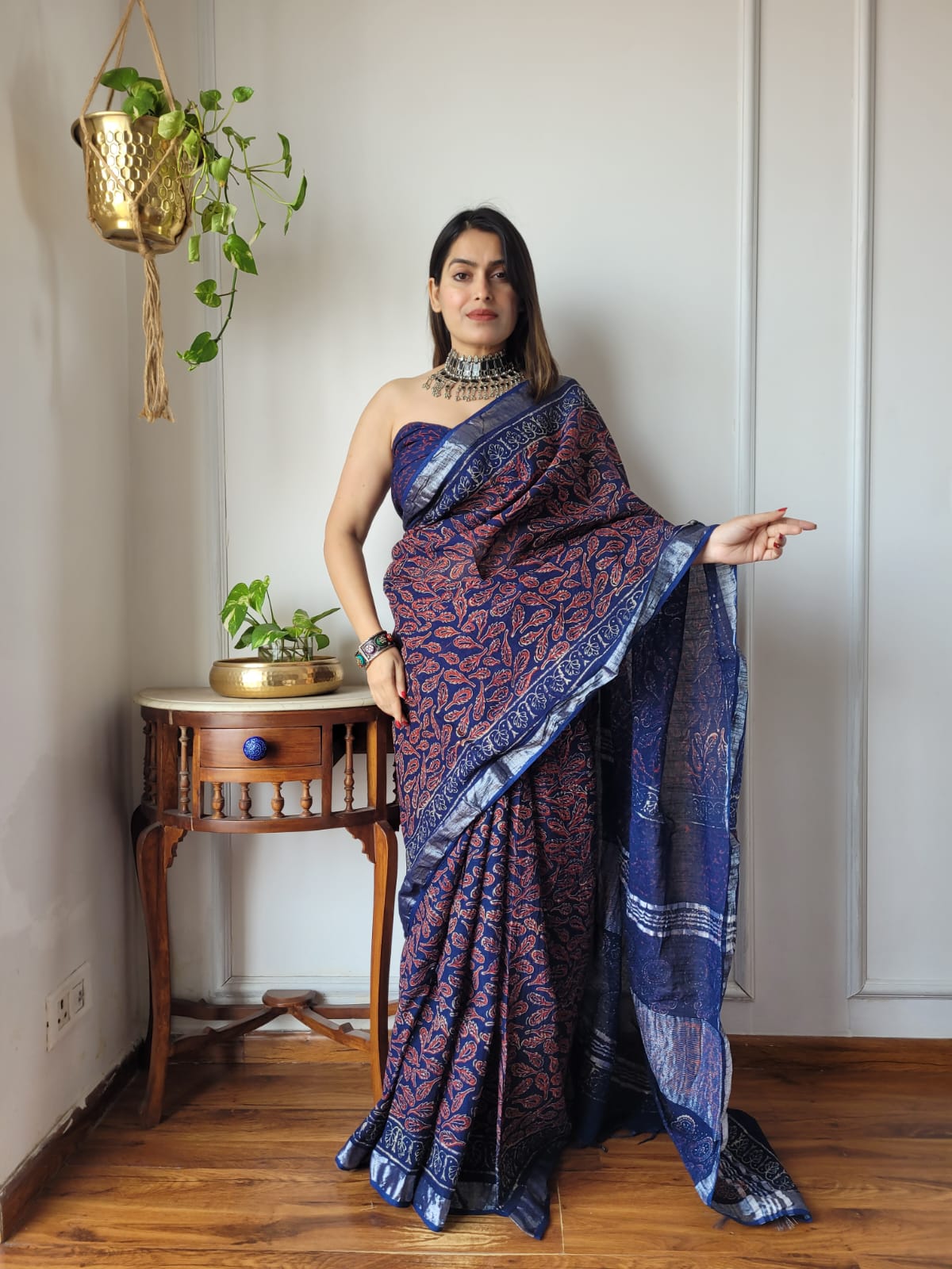 Traditional Bhagalpuri Linen Cotton Saree for Women