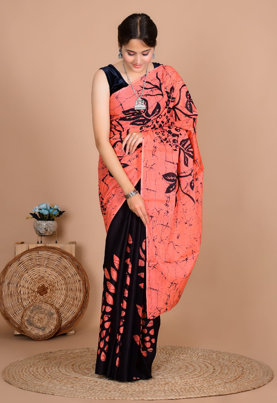 Traditional Bhagalpuri Linen Cotton Saree for Women
