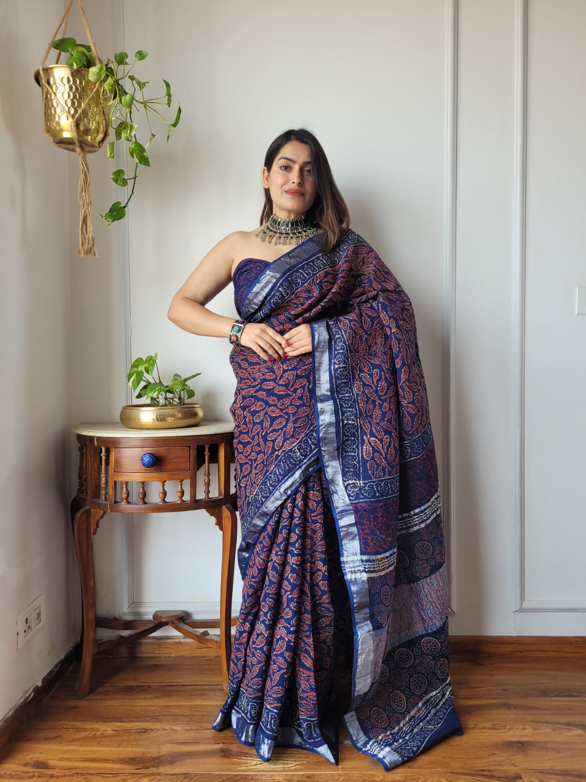 Traditional Bhagalpuri Linen Cotton Saree for Women