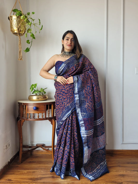 Traditional Bhagalpuri Linen Cotton Saree for Women