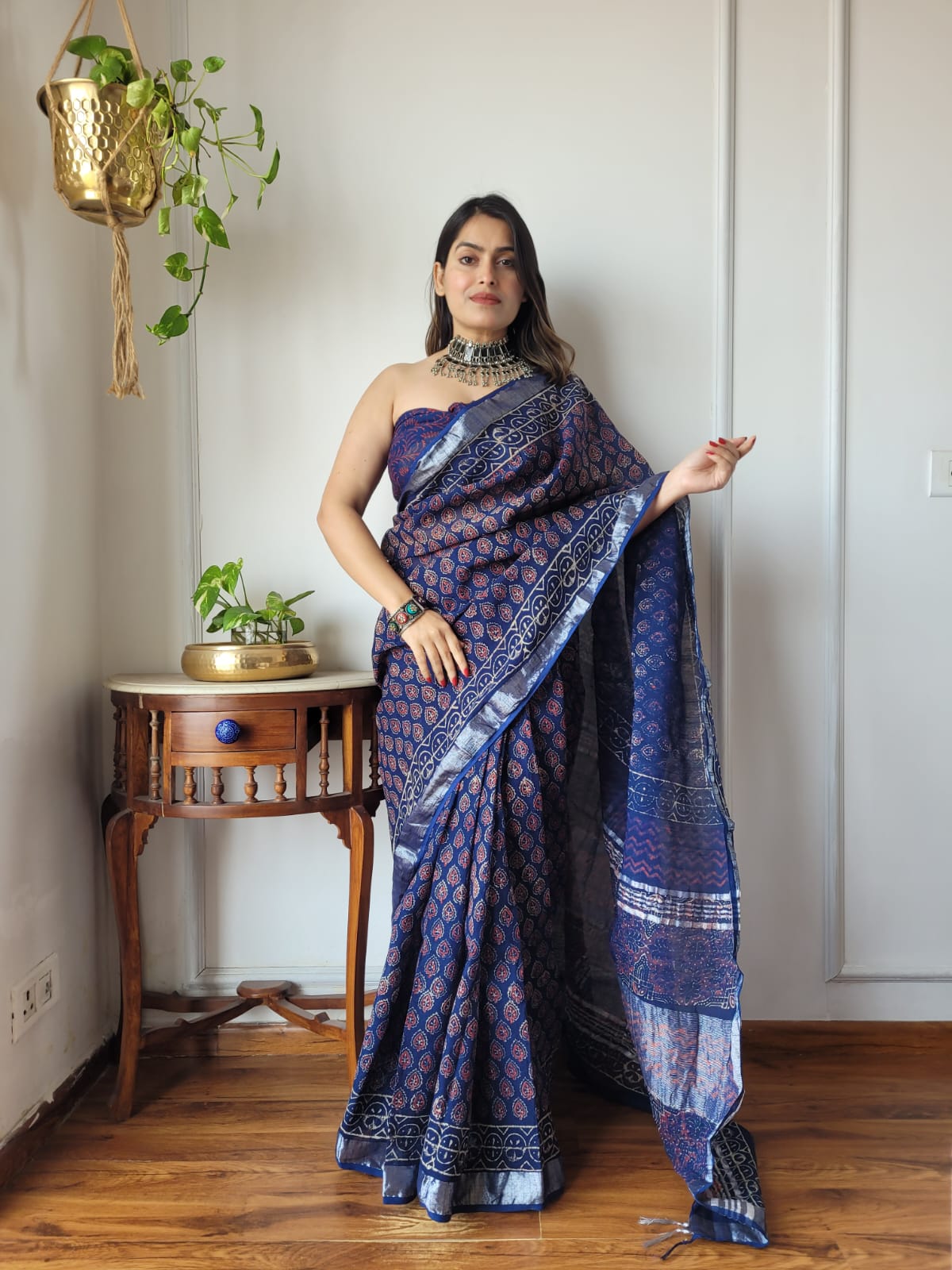 Traditional Bhagalpuri Linen Cotton Saree for Women