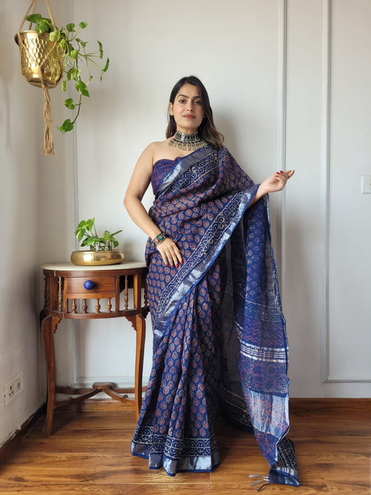 Traditional Bhagalpuri Linen Cotton Saree for Women