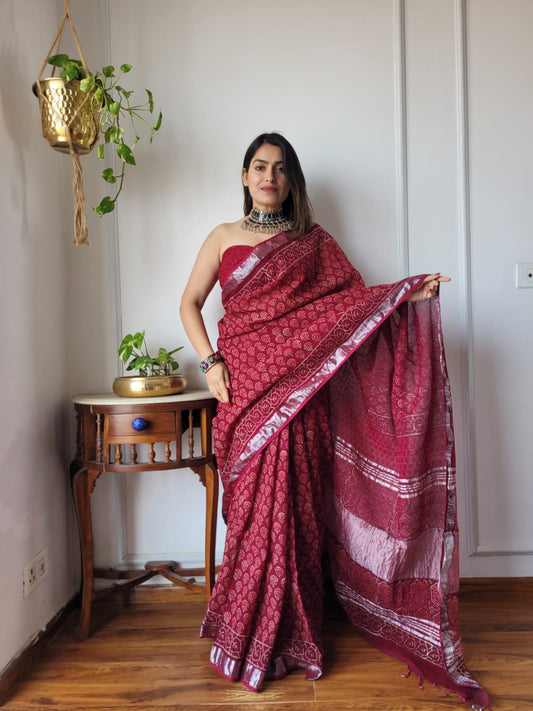 Traditional Bhagalpuri Linen Cotton Saree for Women