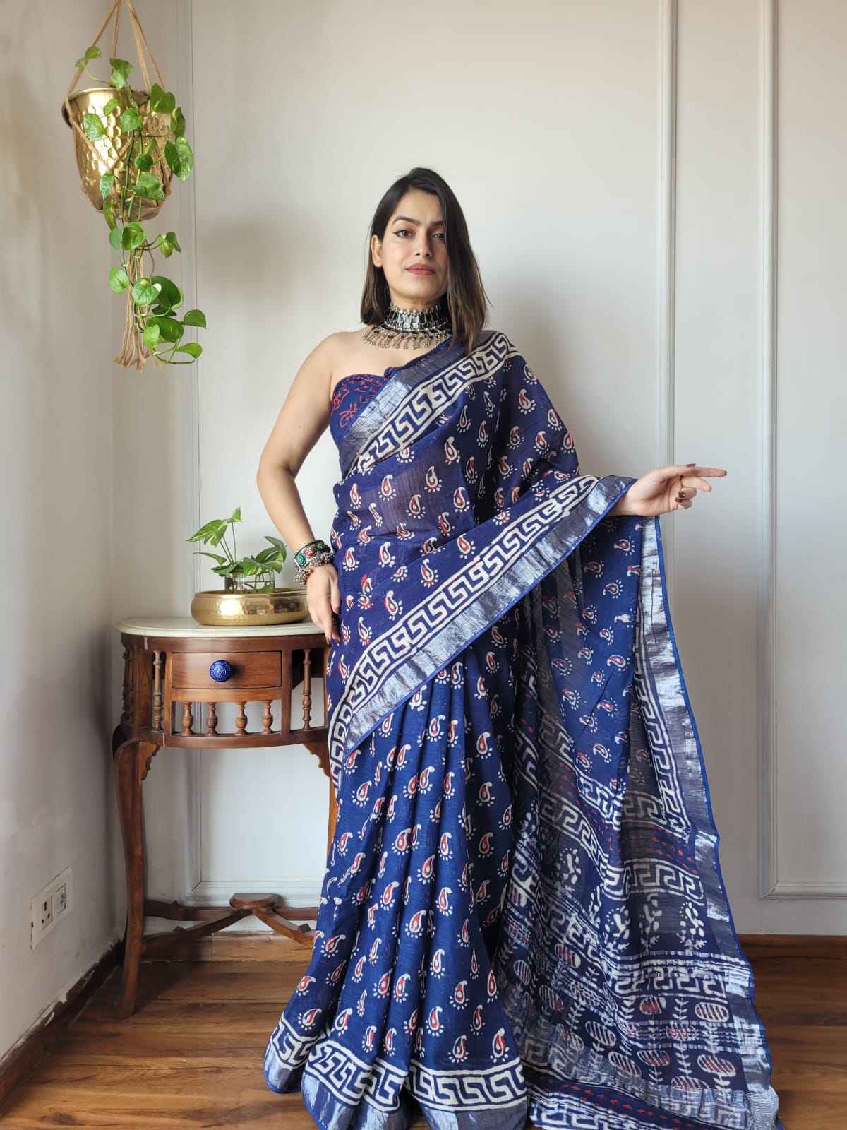 Traditional Bhagalpuri Linen Cotton Saree for Women