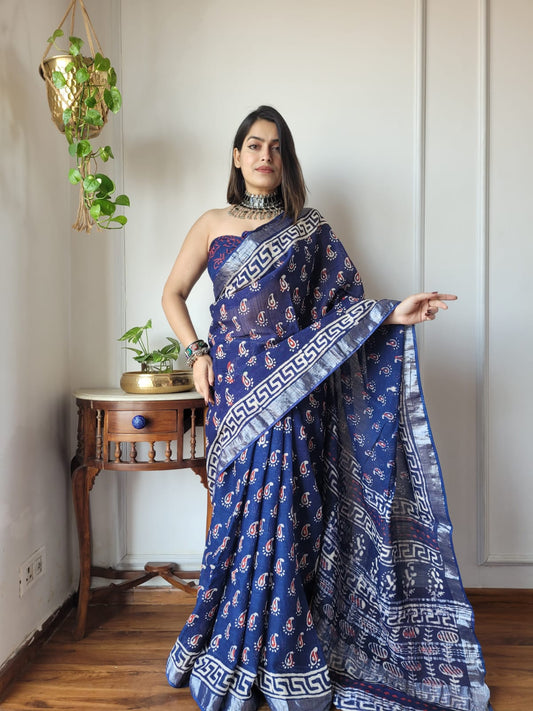 Traditional Bhagalpuri Linen Cotton Saree for Women