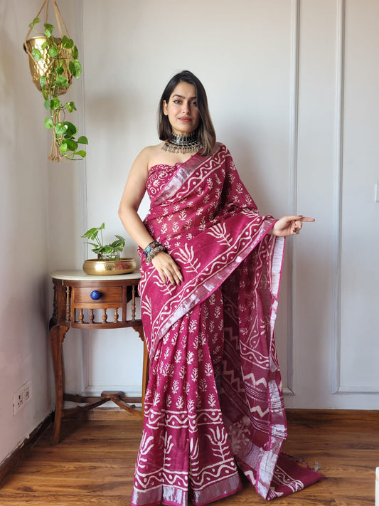 Traditional Bhagalpuri Linen Cotton Saree for Women