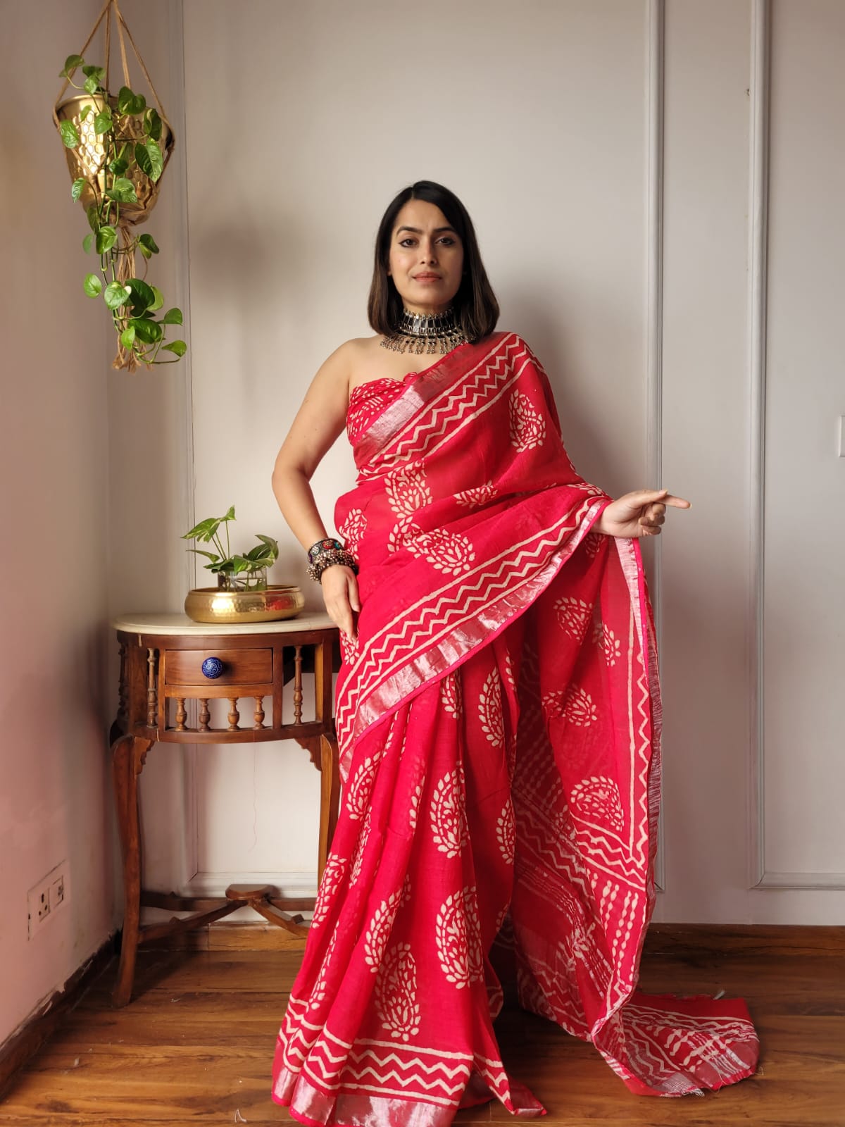 Traditional Bhagalpuri Linen Cotton Saree for Women