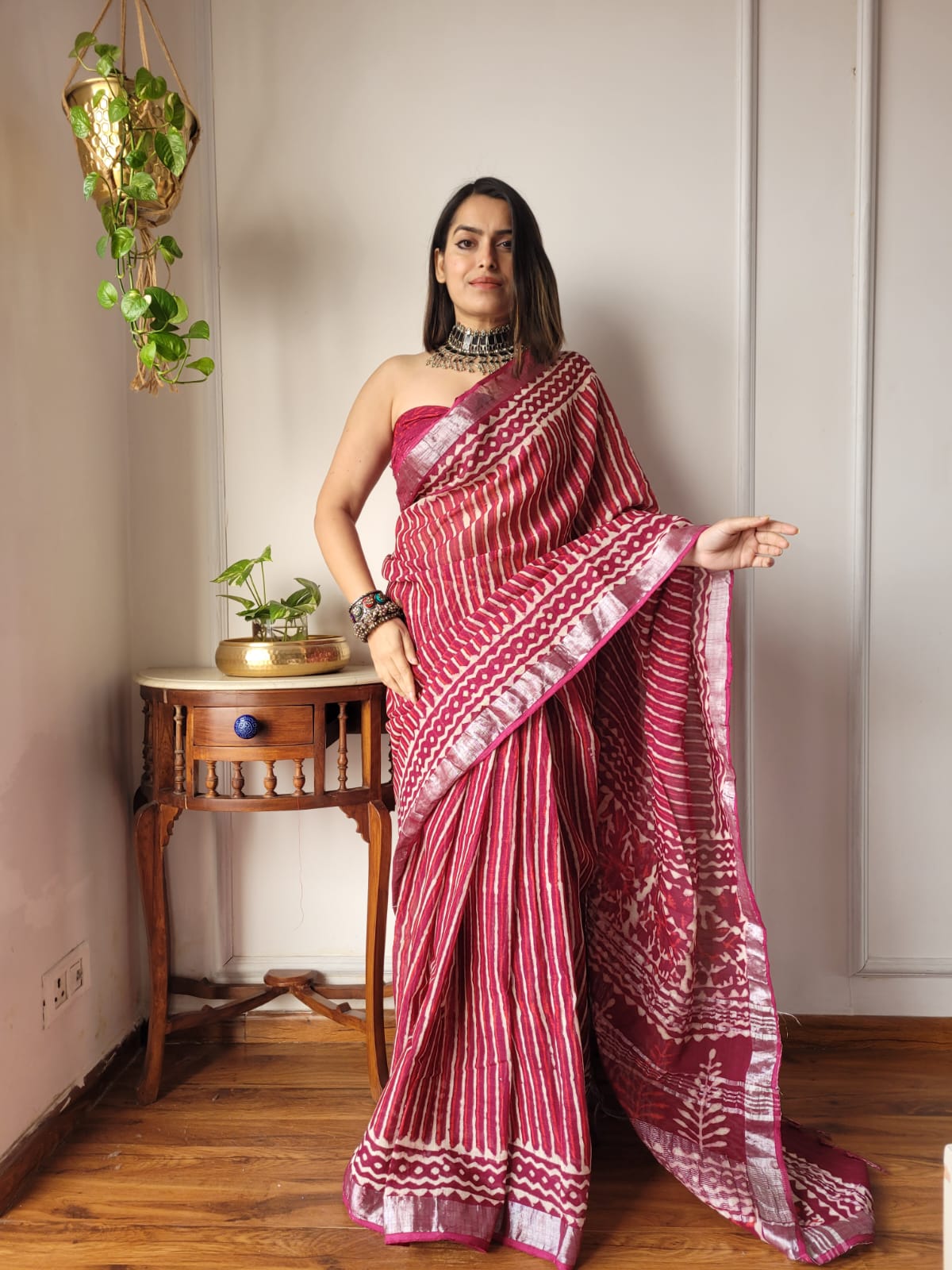 Traditional Bhagalpuri Linen Cotton Saree for Women