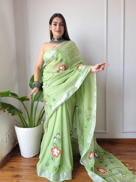 Traditional Bhagalpuri Linen Cotton Saree for Women