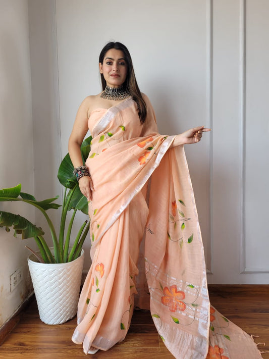 Traditional Bhagalpuri Linen Cotton Saree for Women
