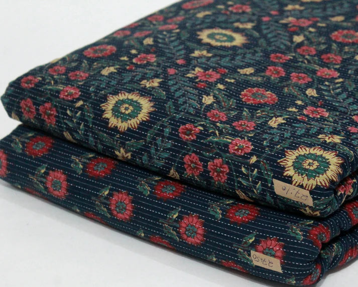 Dark blue and Golden Print Kantha Cotton Combo Set