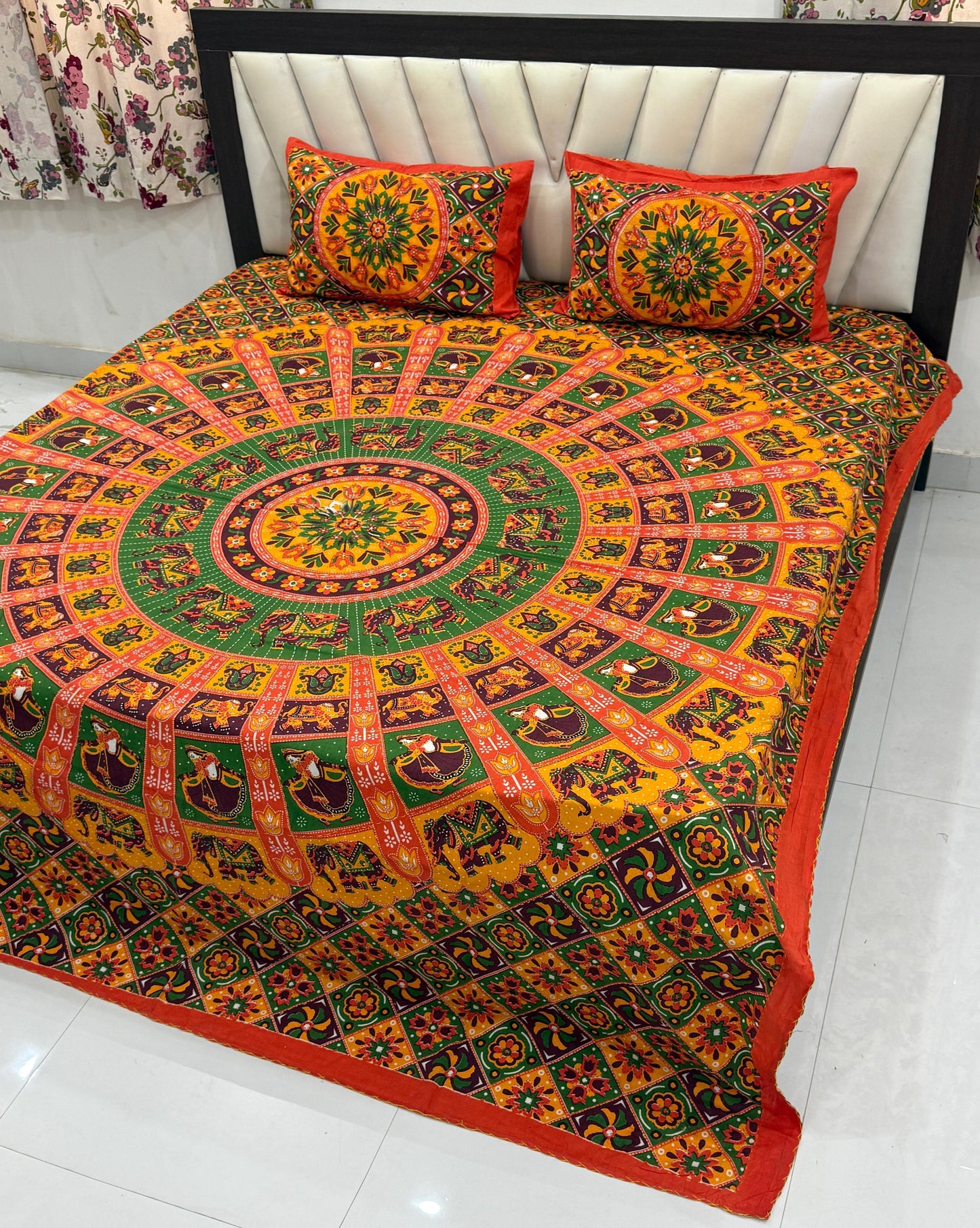 Traditional Jaipuri Printed Cotton Kantha Bedcover
