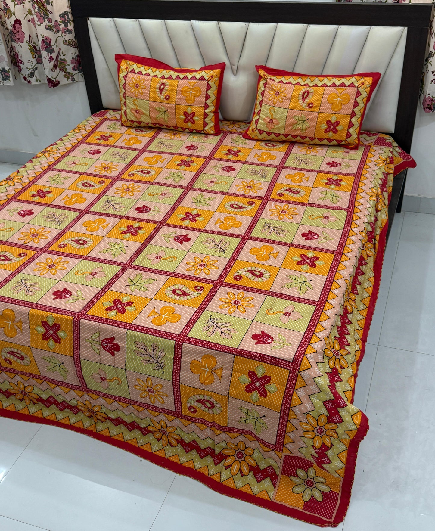 Traditional Jaipuri Printed Cotton Kantha Bedcover