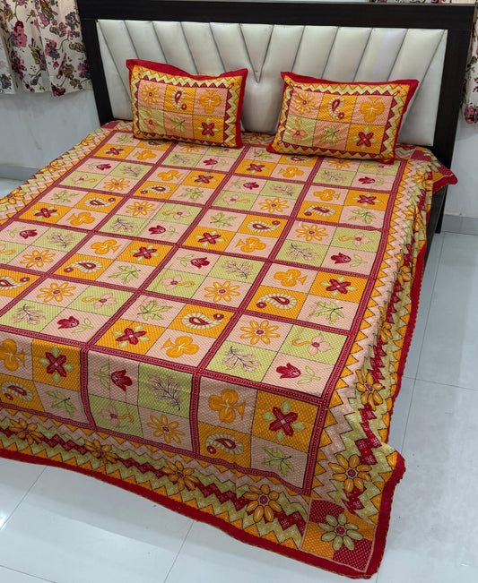 Traditional Jaipuri Printed Cotton Kantha Bedcover