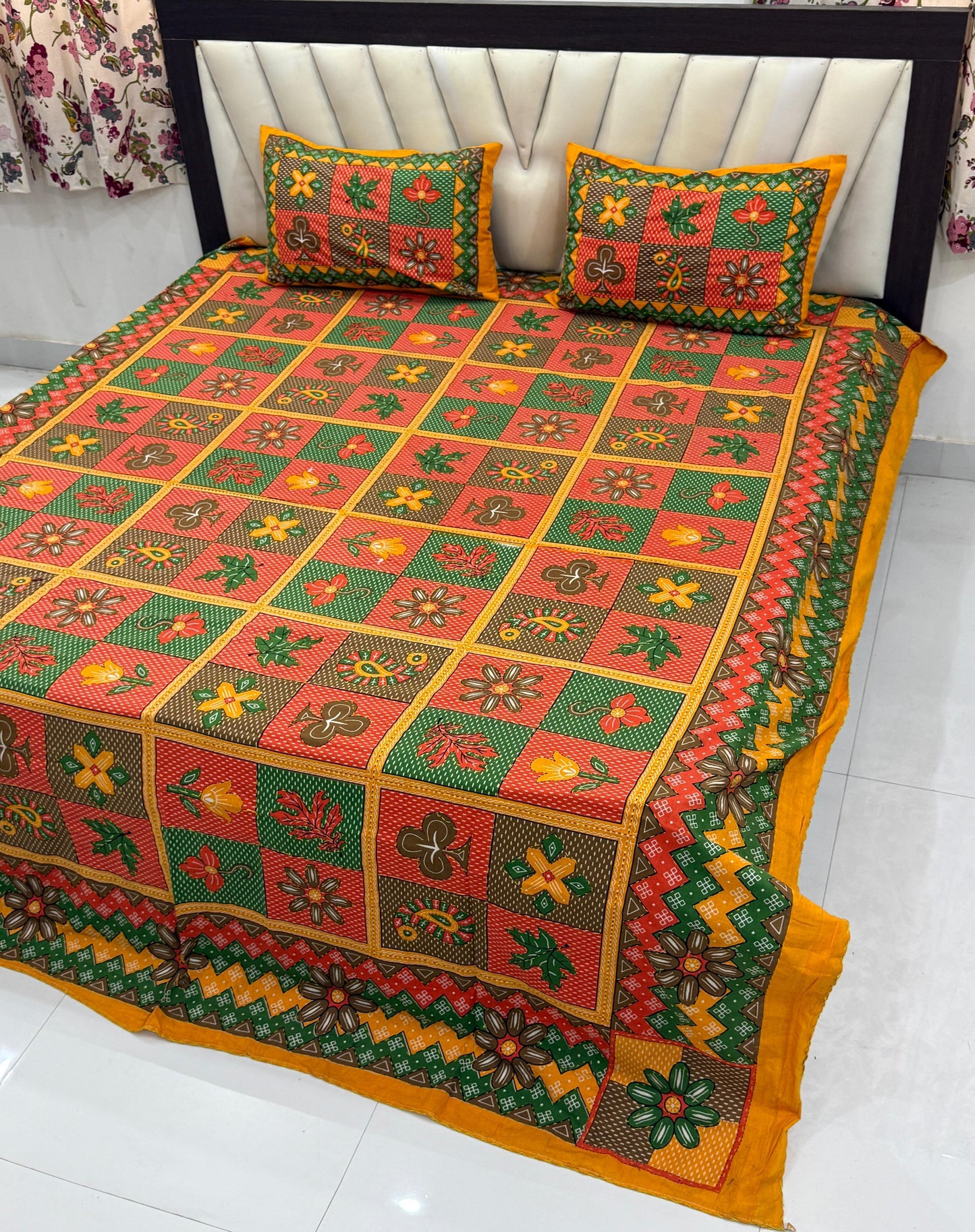 Traditional Jaipuri Printed Cotton Kantha Bedcover