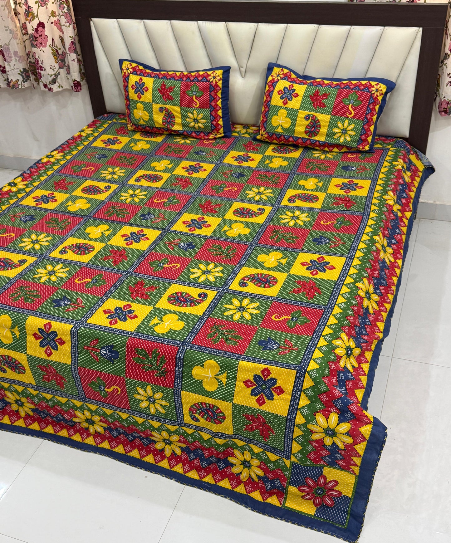 Traditional Jaipuri Printed Cotton Kantha Bedcover