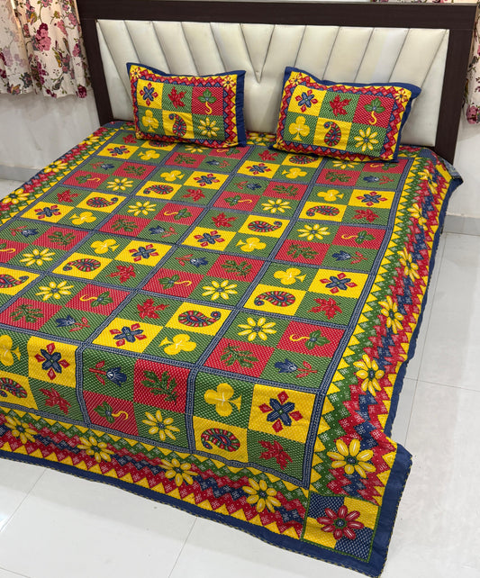 Traditional Jaipuri Printed Cotton Kantha Bedcover