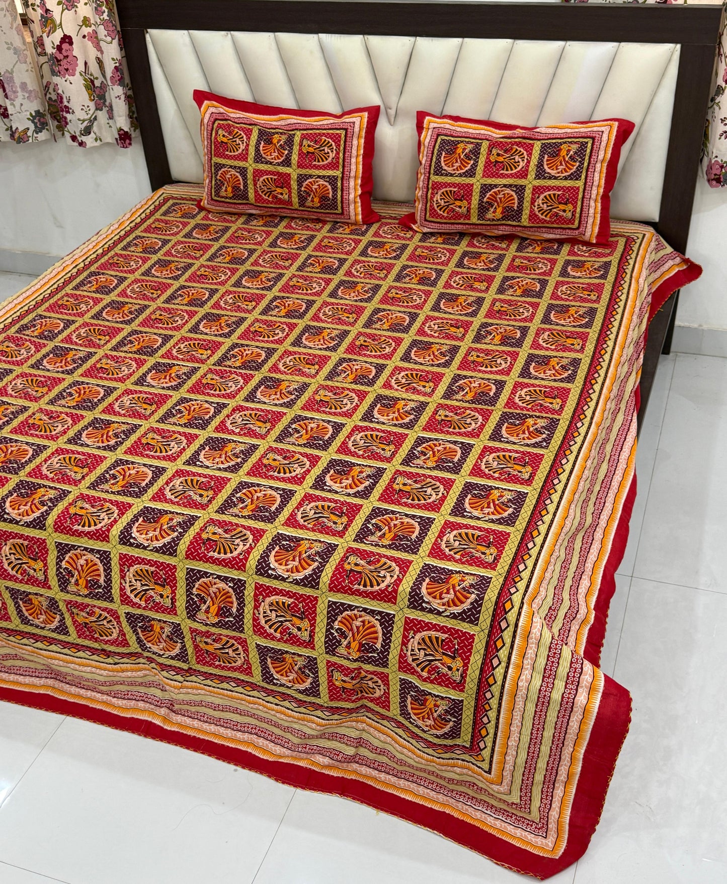 Traditional Jaipuri Printed Cotton Kantha Bedcover