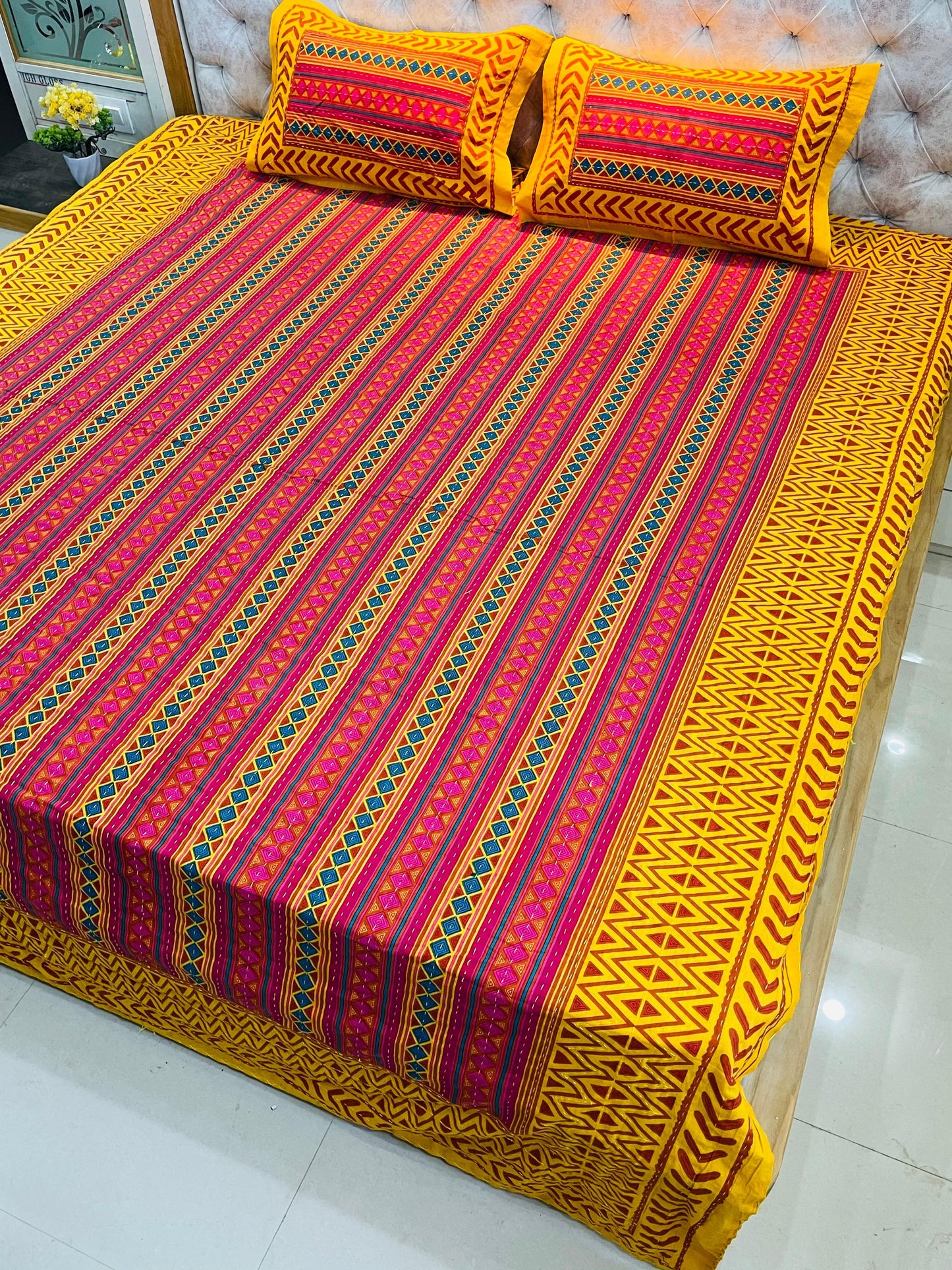 Traditional Jaipuri Printed Cotton Kantha Bedcover