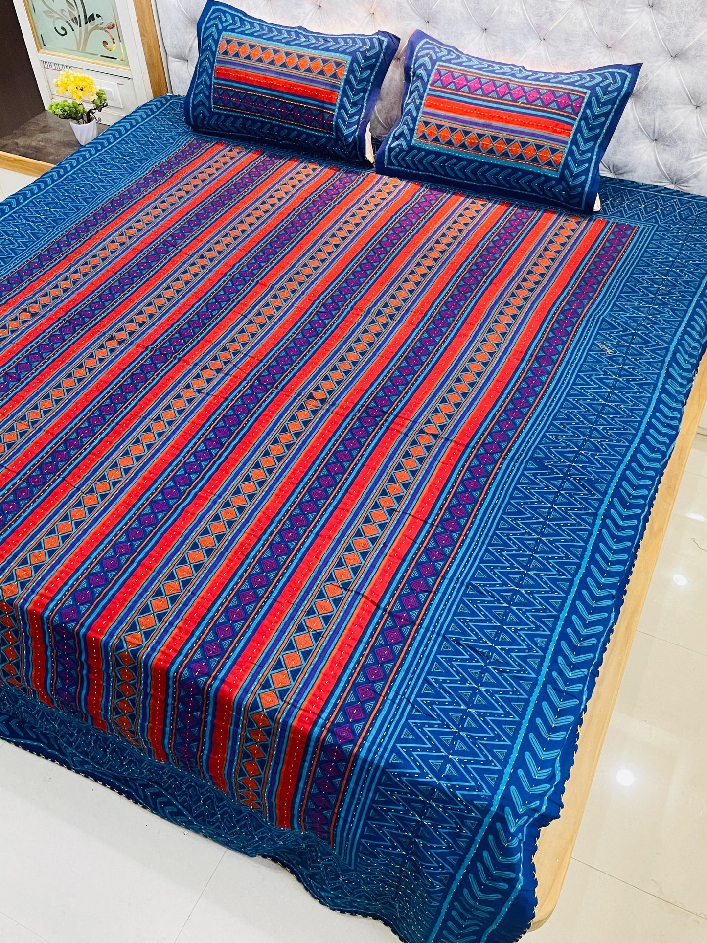 Traditional Jaipuri Printed Cotton Kantha Bedcover