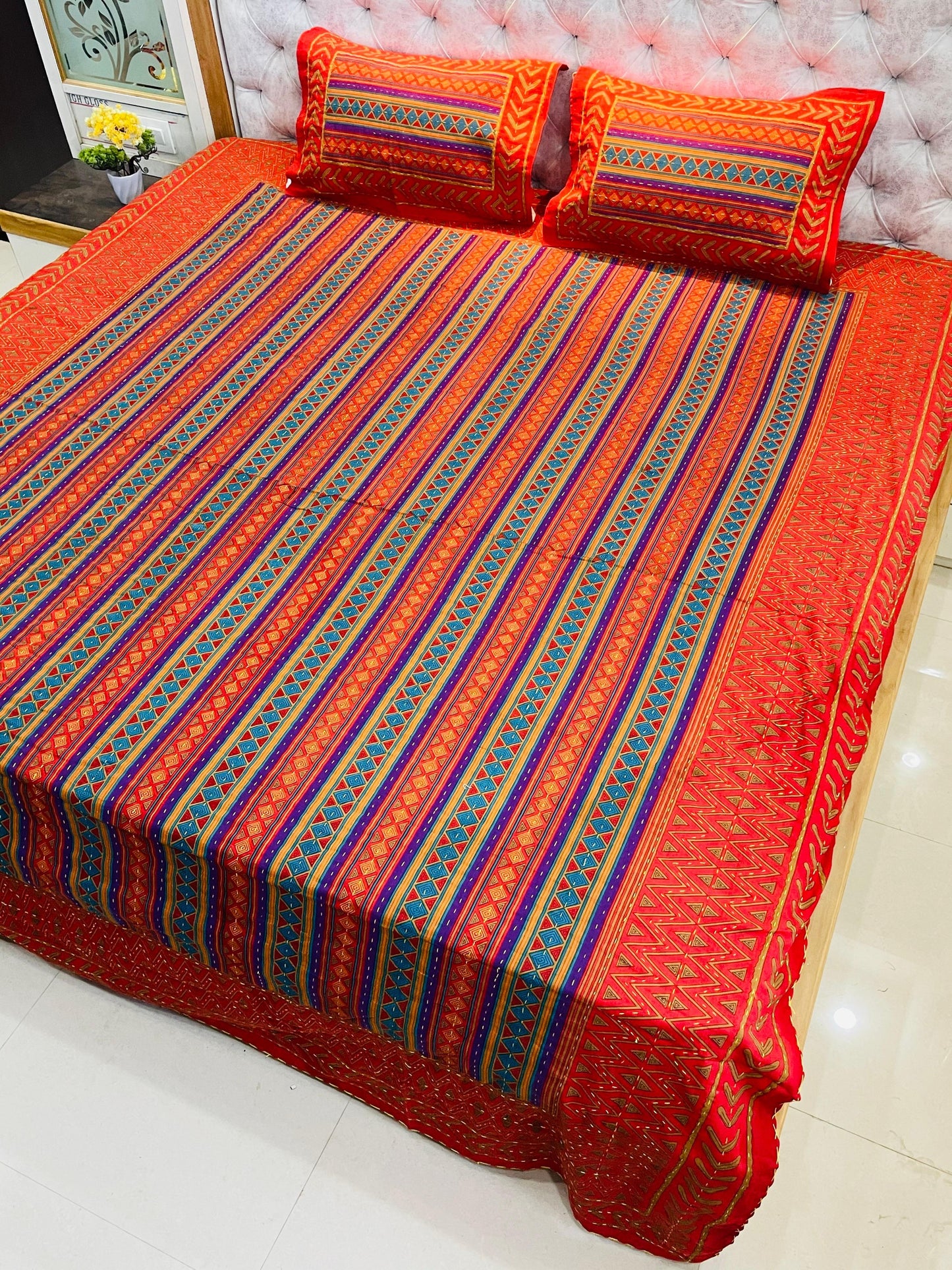 Traditional Jaipuri Printed Cotton Kantha Bedcover