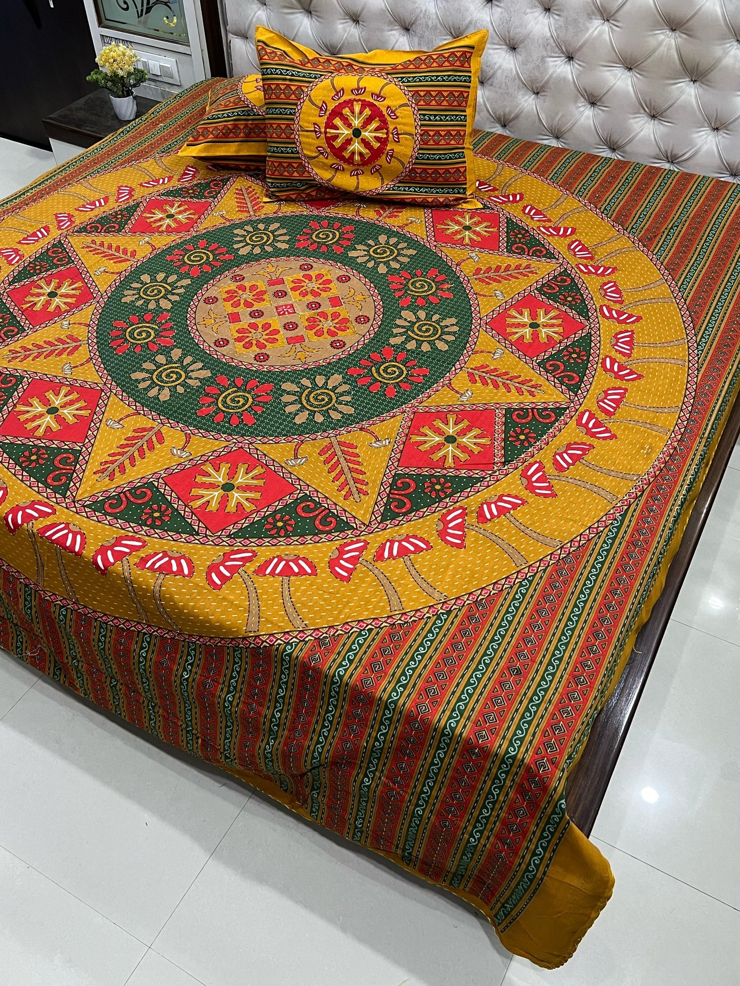 Traditional Jaipuri Printed Cotton Kantha Bedcover