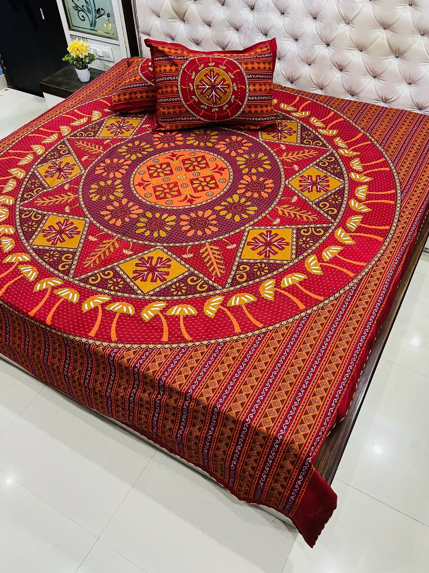 Traditional Jaipuri Printed Cotton Kantha Bedcover