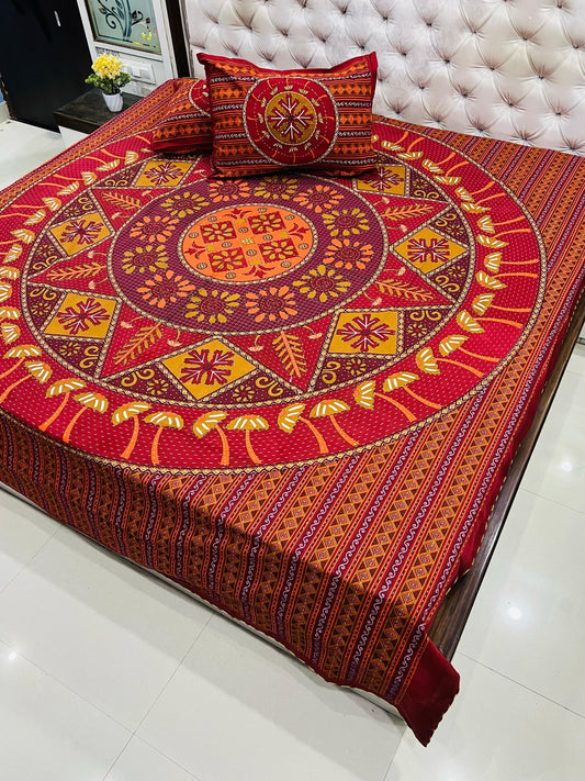 Traditional Jaipuri Printed Cotton Kantha Bedcover