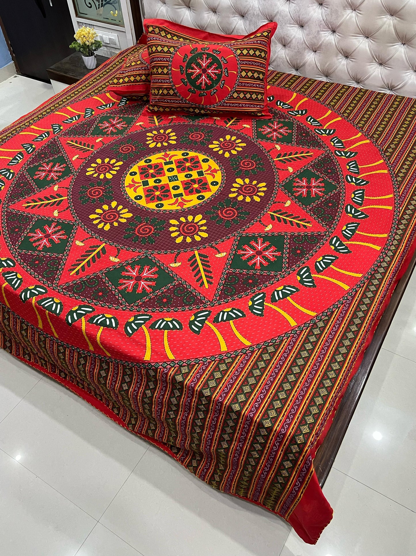 Traditional Jaipuri Printed Cotton Kantha Bedcover