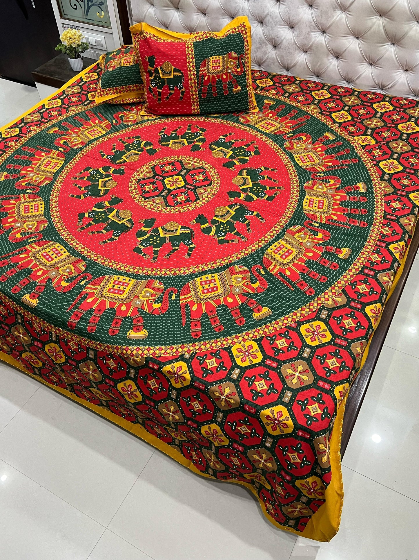 Traditional Jaipuri Printed Cotton Kantha Bedcover